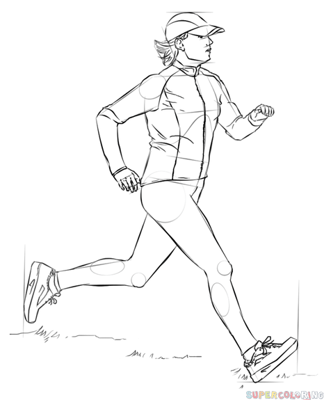 466x575 How To Draw A Running Woman Step By Step Drawing Tutorials
