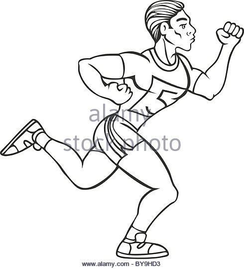 490x540 Illustration Cross Country Runner Running Black And White Stock
