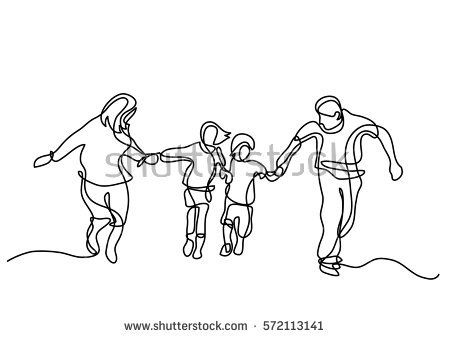450x338 Continuous Line Drawing Of Happy Family Running People