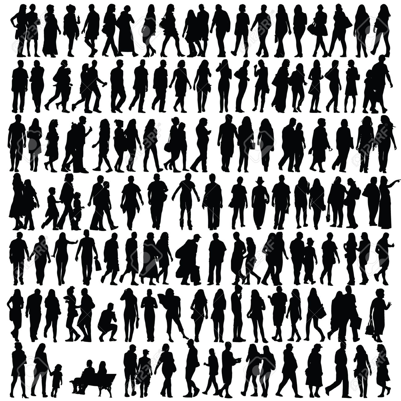 1300x1300 People Silhouette Black Vector Girl And Man Walking Illustration