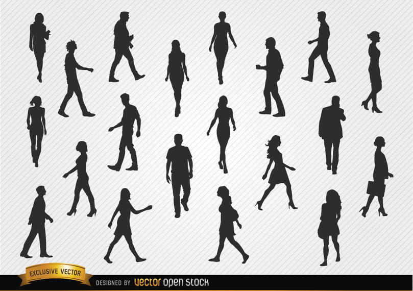 809x570 Walking People Silhouettes Set