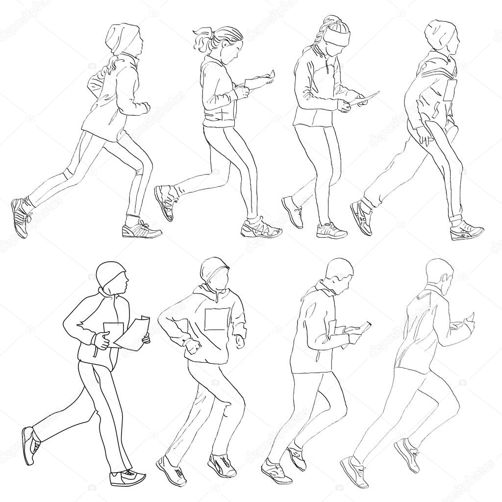 1024x1024 Drawing Fleeing People Stock Vector Tatiana54
