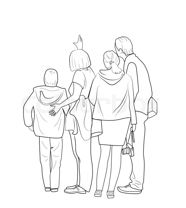 717x800 Sketch Of The Group Of People Looking Into The Same Direction