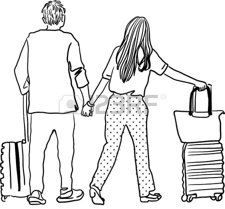 450x419 Drawing Of Young Man And Woman Walking At Airport Royalty Free