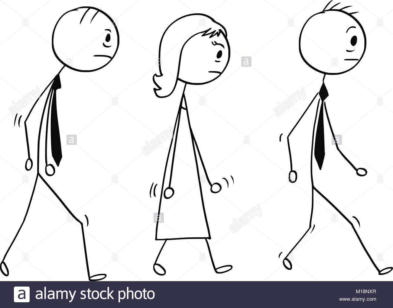 1300x1020 Conceptual Cartoon Of Sad Or Tired Business People Walking Stock
