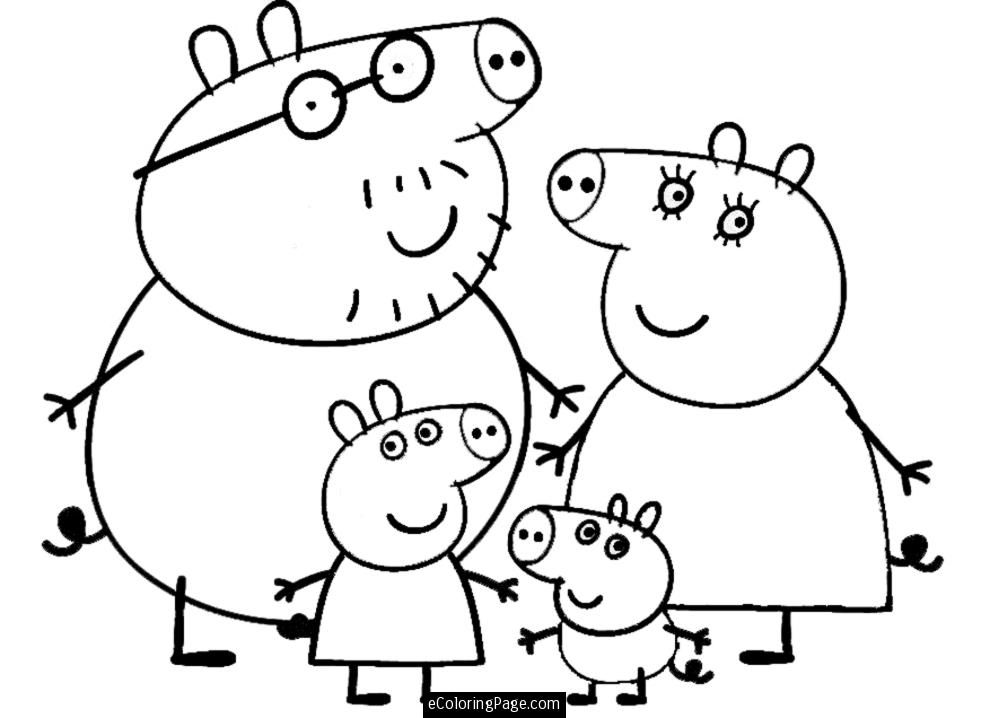 990x718 Peppa Pig And Family Coloring Page For Kids Printable How
