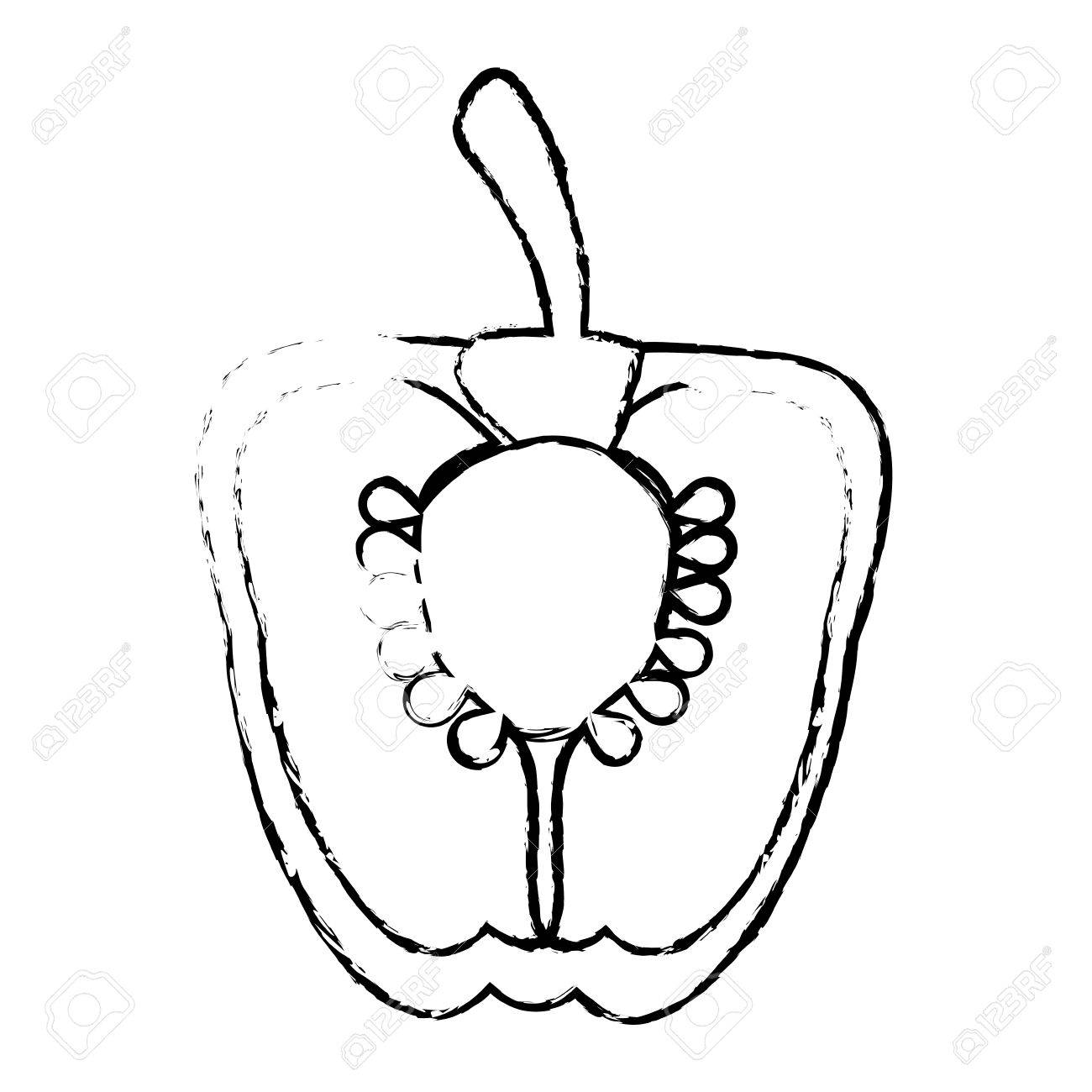 1300x1300 Half Pepper Food Diet Healthy Sketch Royalty Free Cliparts