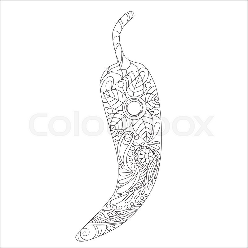 800x800 Pepper Zentangl Style Doodle Drawing, Coloring For Adults, Flower
