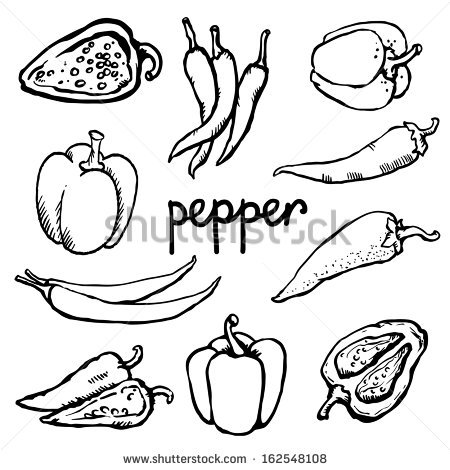 450x470 Set Simple Sketch Icon Red Hot Chili Peppers And Bell Peppers