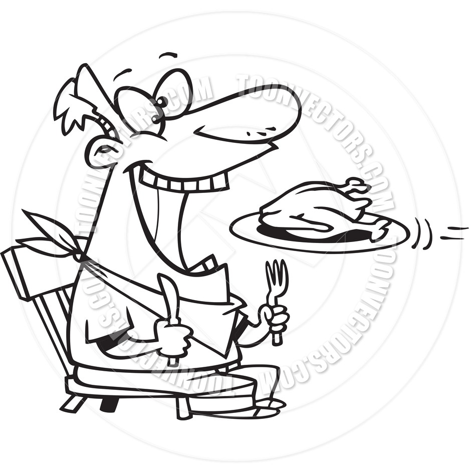 940x940 Cartoon Man Eating Turkey (Black And White Line Art) By Ron