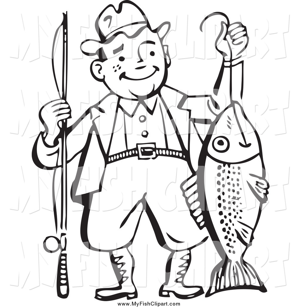 1024x1044 Clip Art Of A Black And White Man Proudly Holding His Catch Fish