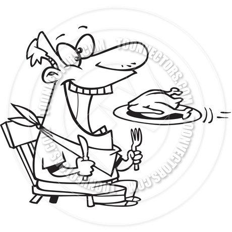 460x460 Cartoon Man Eating Turkey (Black And White Line Art) By Ron