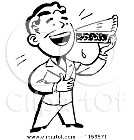 450x470 Clipart Of A Black And White Retro Man And Dog Following Food