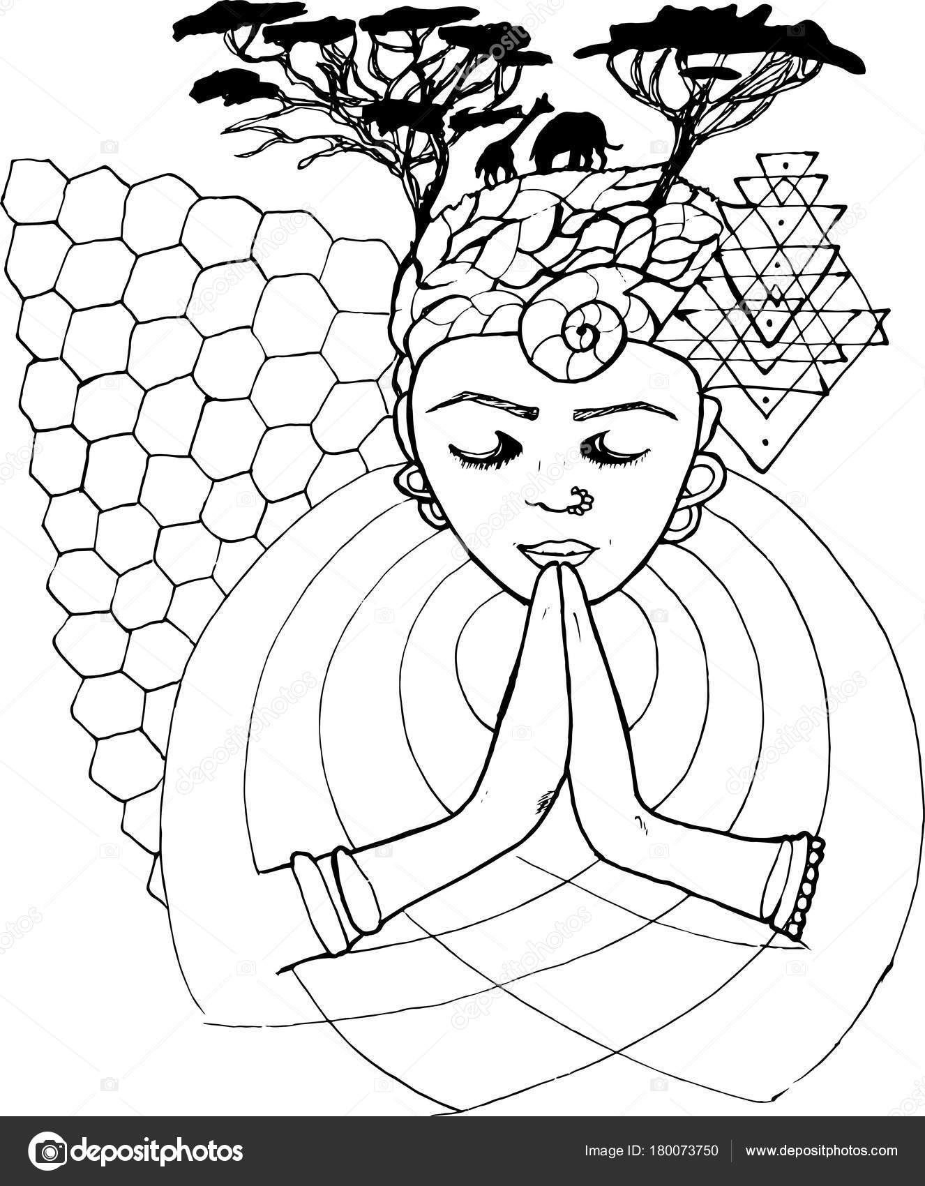 1326x1700 Black And White Drawing Of A Praying Person With Closed Eyes