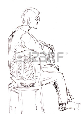 321x450 Instant Sketch, Man Sitting On Chair Stock Photo, Picture