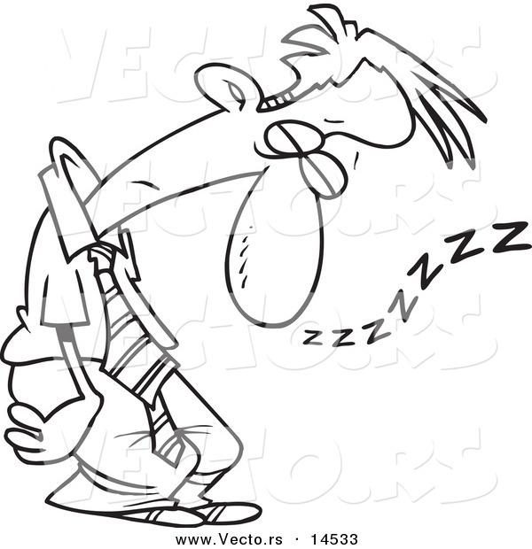600x620 Vector Of A Cartoon Tired Businessman Sleeping Standing Up