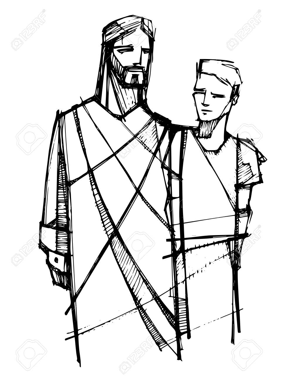 1040x1300 Hand Drawn Vector Illustration Or Drawing Of Jesus Christ Walking