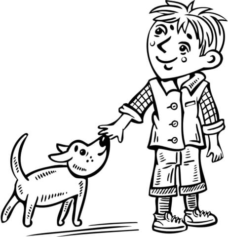 462x480 Little Boy Walking His Dog Coloring Page Free Printable Coloring