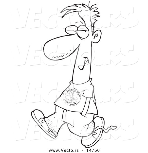600x620 Vector Of A Cartoon Casual Man Walking With His Hands In His