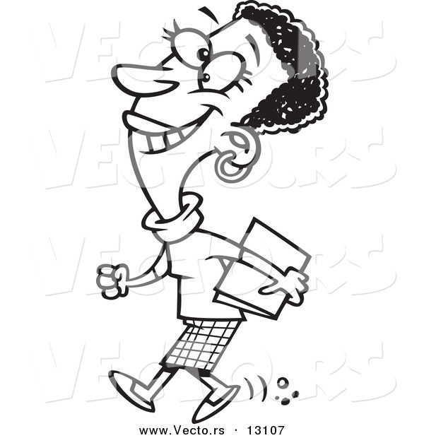 600x620 Vector Of Cartoon Happy Black Business Woman Walking