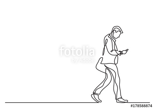 500x354 One Line Drawing Of Man Walking With A Phone Stock Image