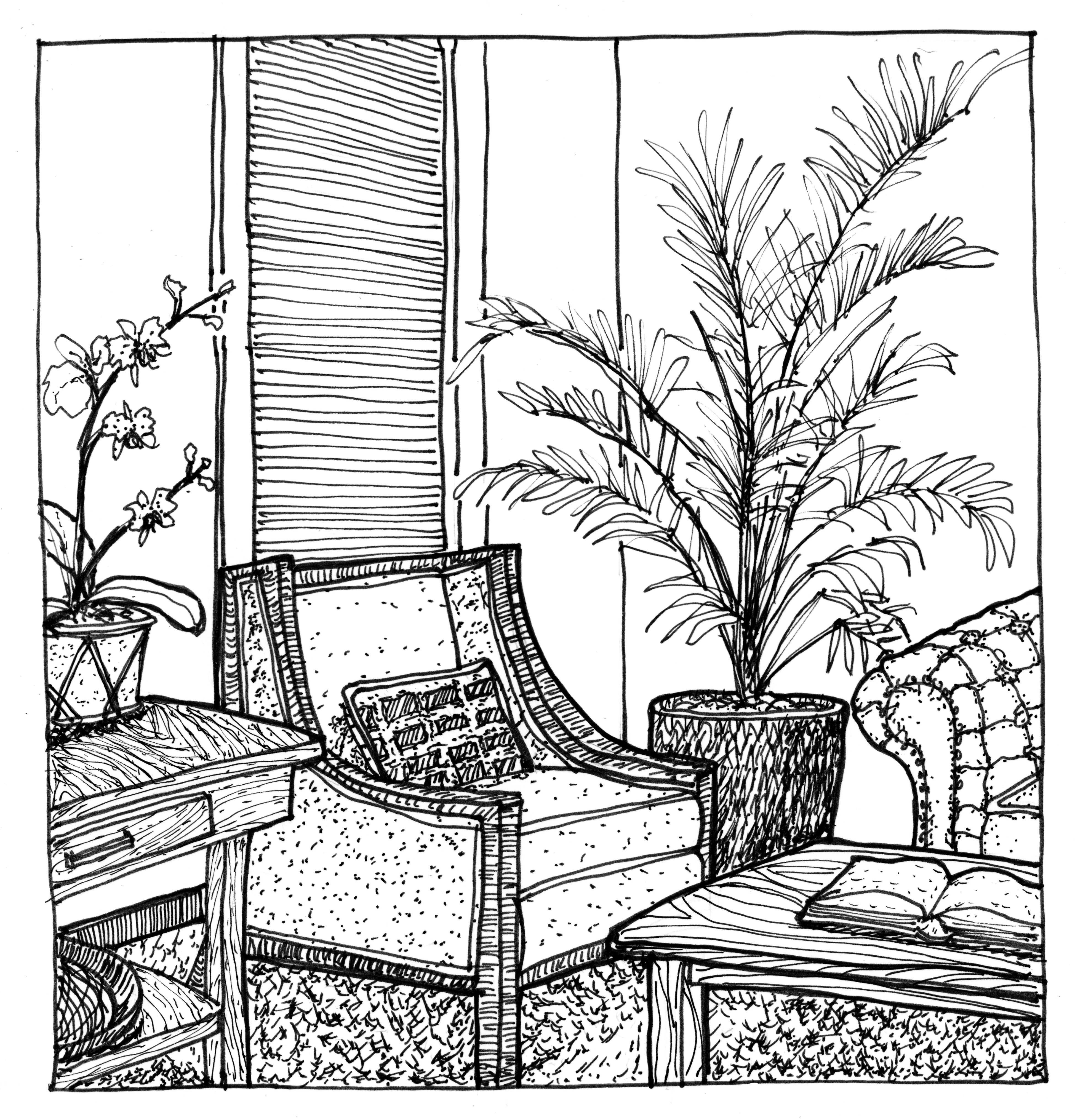 3897x4061 Drawn Office Perspective Drawing