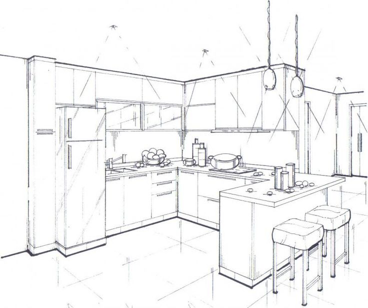 736x616 Kitchen Amusing Kitchen Room Drawing Perspective Interior
