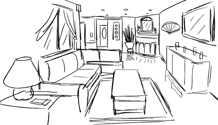 700x400 Living Room One Point Perspective
