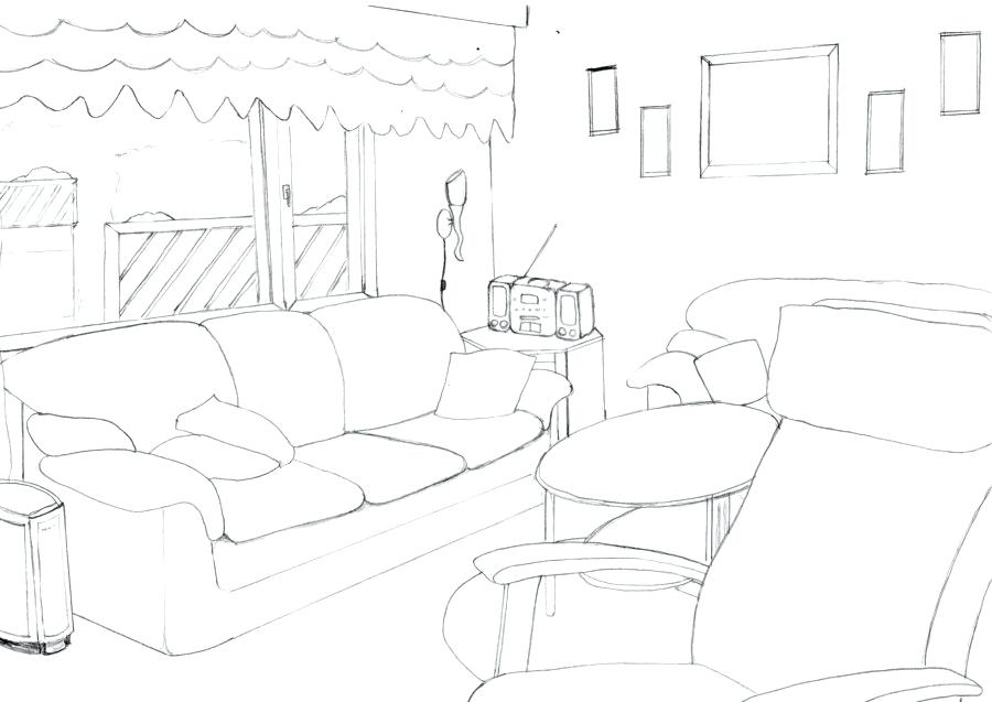 900x637 One Point Perspective Drawing Living Room
