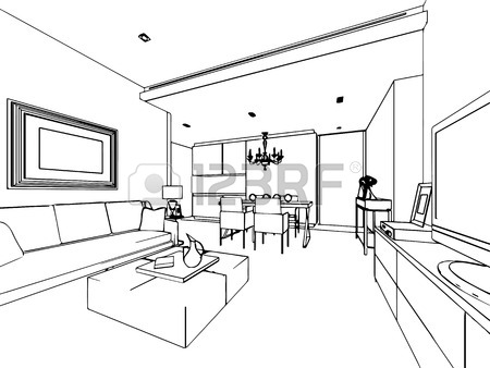 450x338 Outline Sketch Drawing Perspective Of A Interior Space Stock Photo