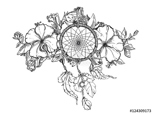 500x375 Black White Hand Drawn Floral Ornament With Petunia Flower