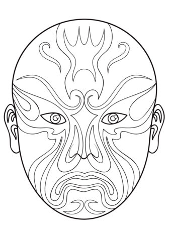 340x480 Chinese Opera Mask 3 Coloring Page Free Printable Coloring Pages