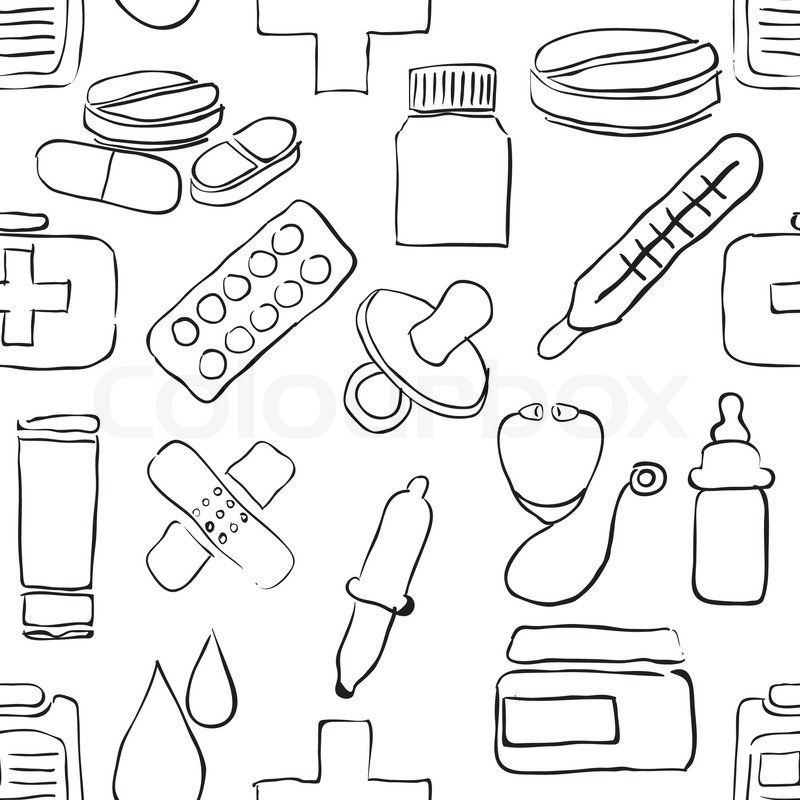 800x800 Sketch Pharmacy Seamless Pattern Stock Vector Colourbox