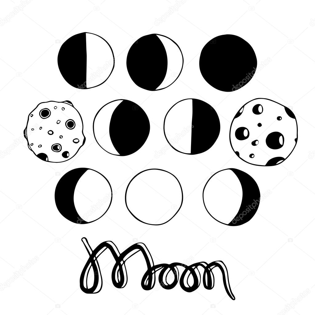 1024x1024 Cartoon Moon And Moon Phases. Vector Illustration. Stock Vector