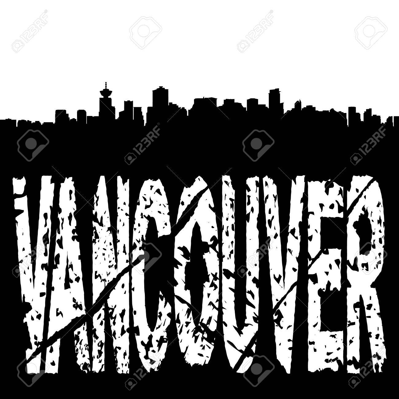 1300x1300 Vancouver Skyline With Grunge Text Illustration Stock Photo