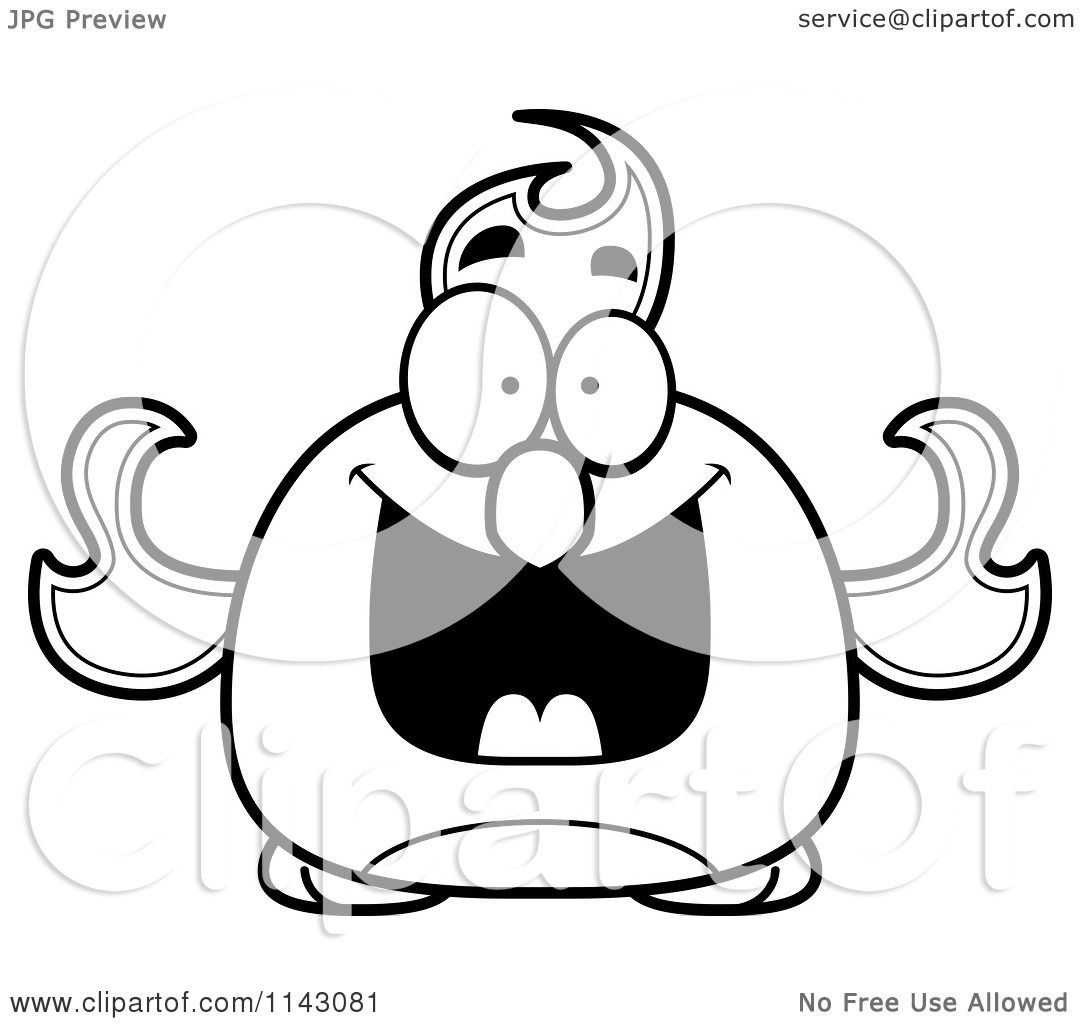 1080x1024 Cartoon Clipart Of A Black And White Chubby Grinning Phoenix Fire