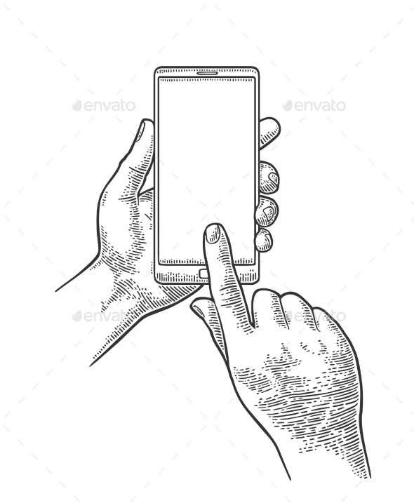 590x717 Male Hand Holding Phone Vintage Engraving By Morevector Graphicriver