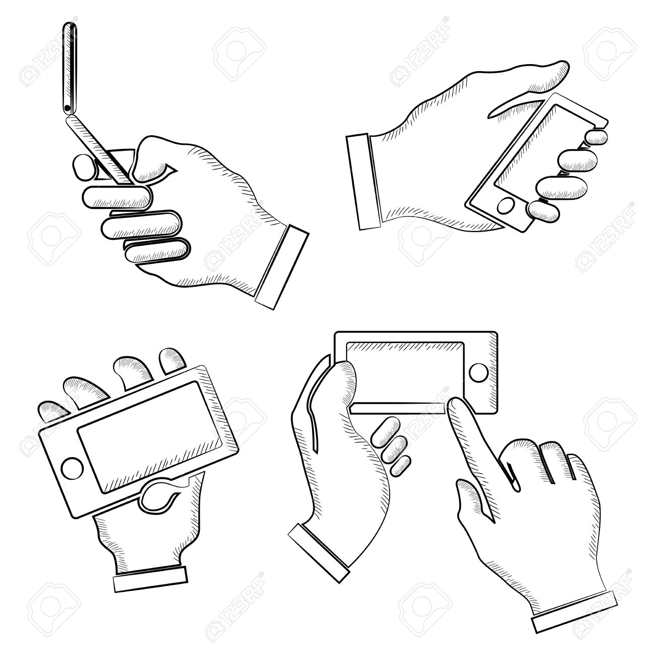 1300x1300 Sketch Hand Holding Phone Royalty Free Cliparts, Vectors,