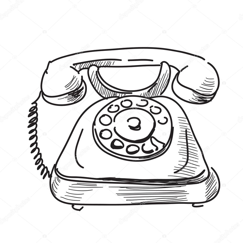 1024x1023 Vintage Phone Sketch Cartoon Hand Drawn Illustration Stock Photo