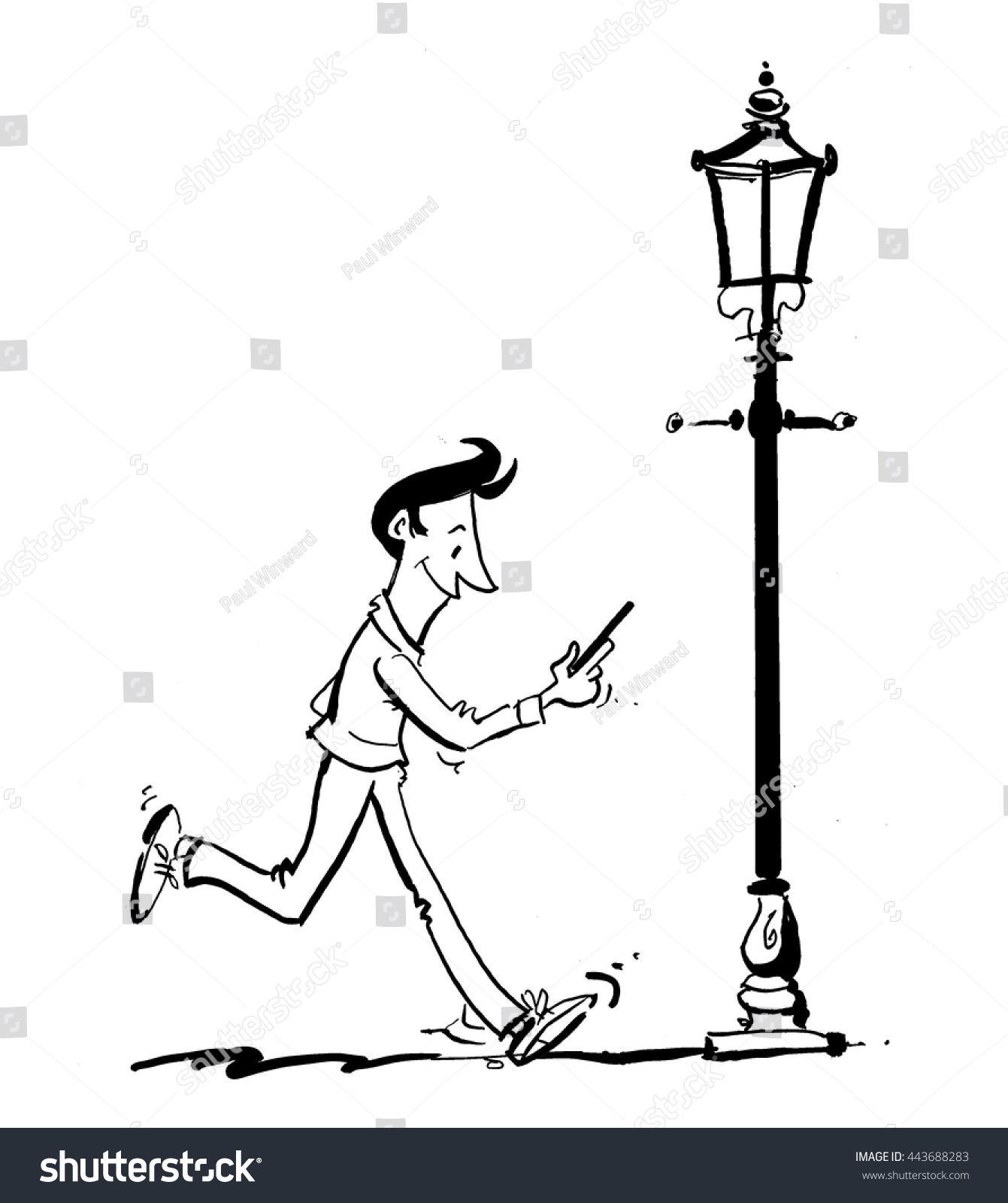 1341x1600 Drawing Of A Lamp Cartoon Line Drawing Man On Phone Stock Vector