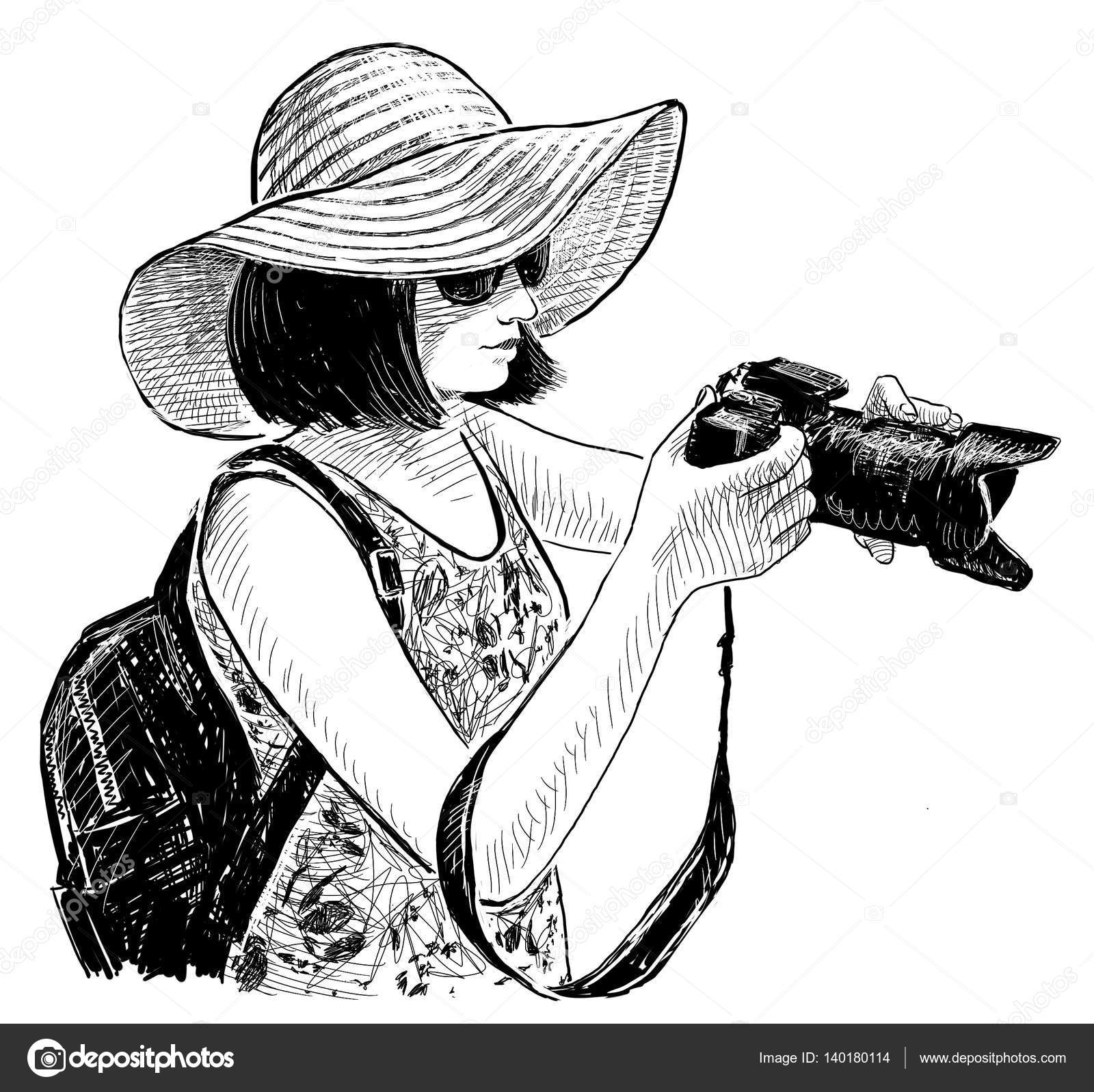 1600x1598 Sketch Of A Woman With The Camera Stock Photo Mubaister@gmail