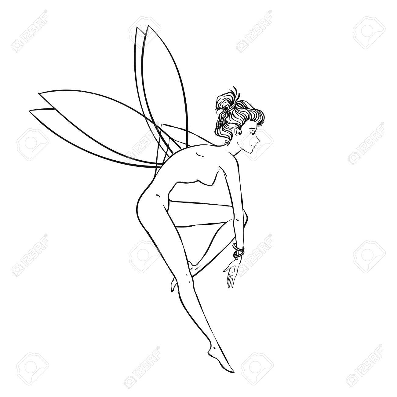 1300x1300 Beautiful Pin Up Fairy Girl Flying And Dancing, Suitable Outline