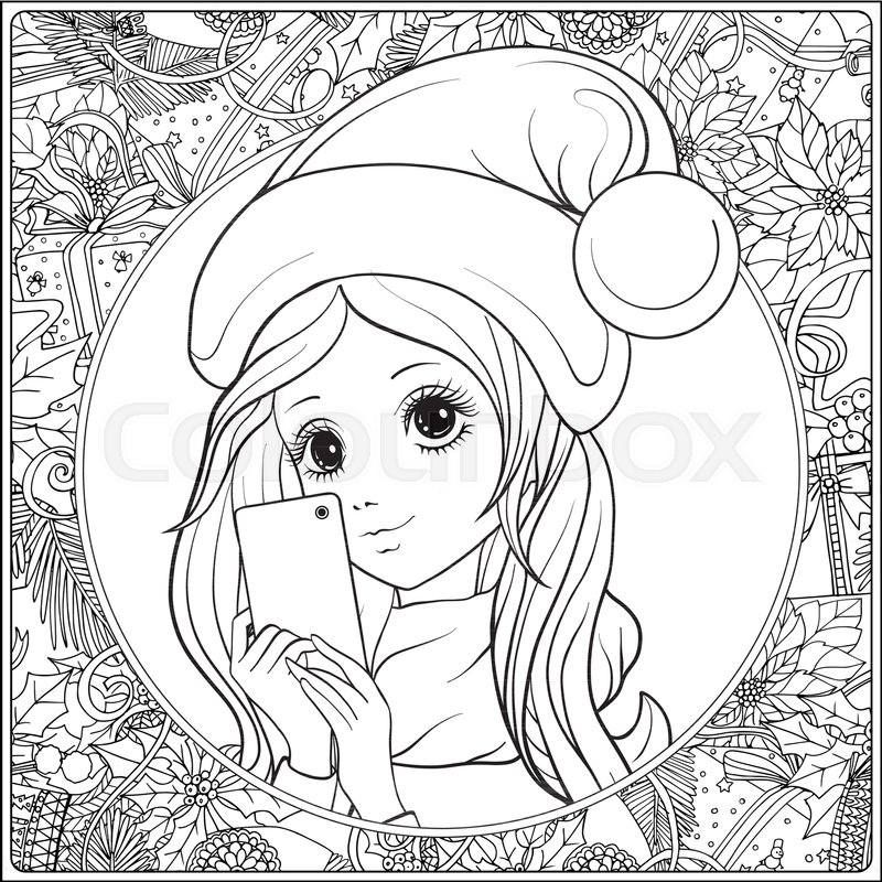 800x800 Young Nice Girl With Long Hear And Santa Claus Hat On Her Head