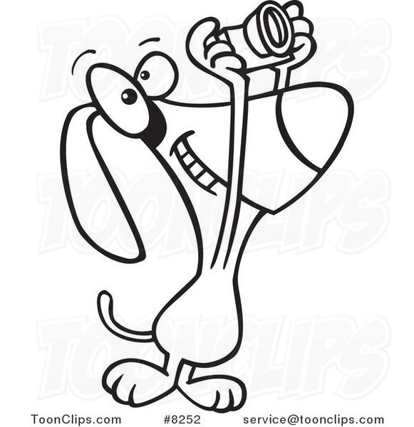 581x600 Cartoon Black And White Line Drawing Of A Photographer Dog