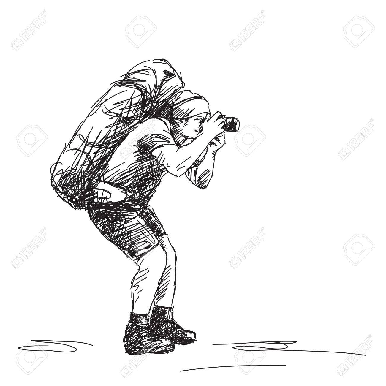 1300x1300 Sketch Of Photographer Backpacker Vector Royalty Free Cliparts