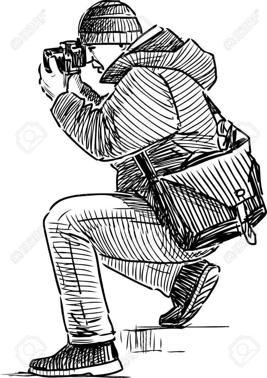 920x1300 Vector Drawing Of A Photographer Shooting. Royalty Free Cliparts