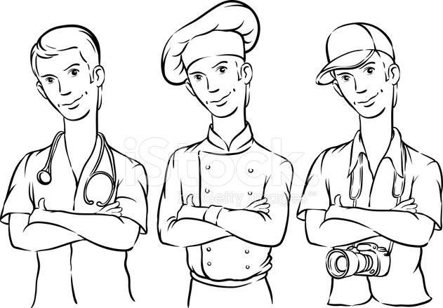 631x439 Whiteboard Drawing Doctor Chef And Photographer Stock Vector