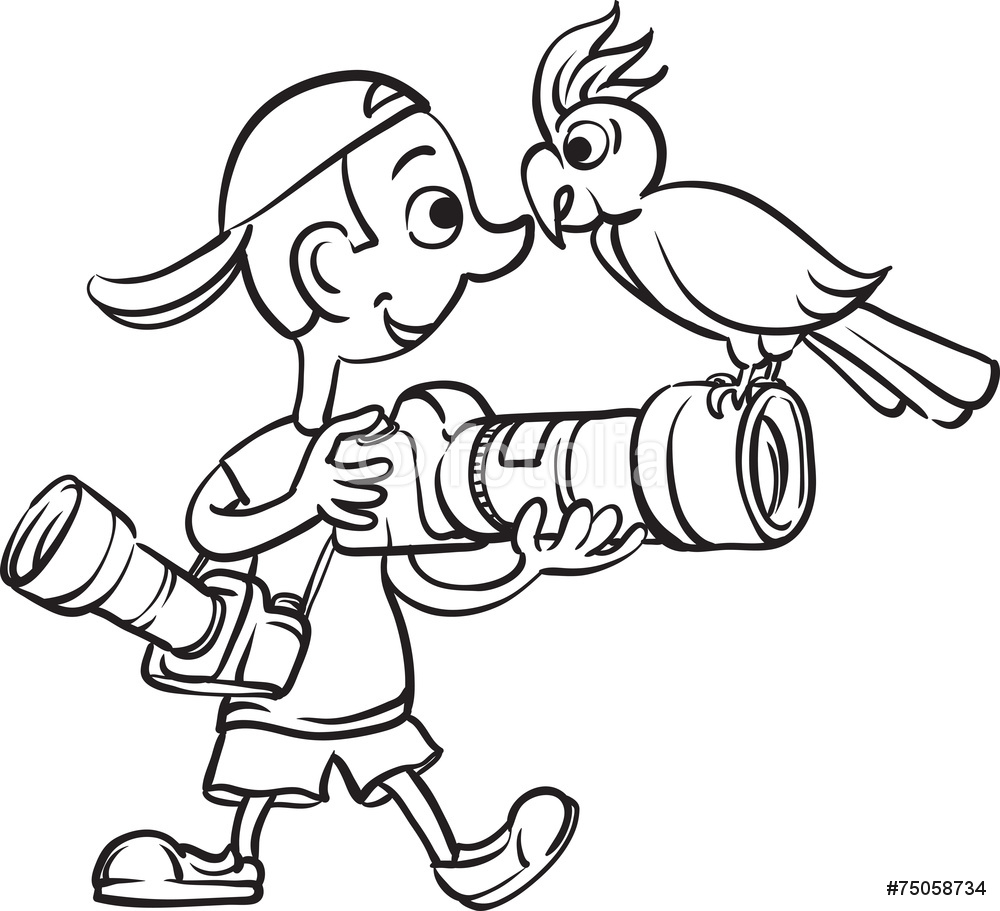 1000x911 Board Drawing Funny Photographer And Curious Parrot Wall Sticker