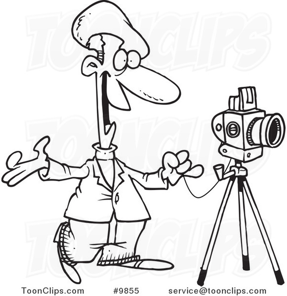 581x600 Cartoon Black And White Line Drawing Of A Friendly Photographer