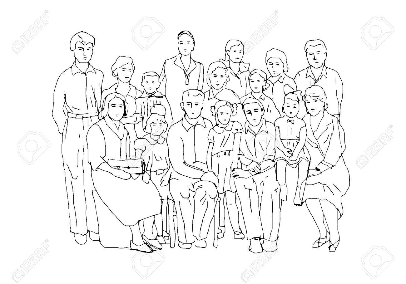 1300x910 Sketch In The Style Of Old Photographs Illustrating Family Life